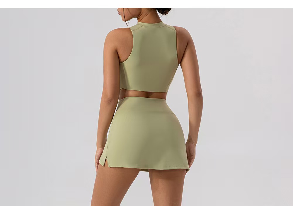 2025--Womens Yoga Sets Outfit Sets Skirts Vest Tennis Sleeveless Workout Gym Skirt Suit High Waist Sportwear For Running