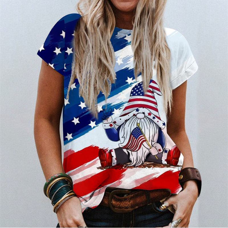 Summer New Women's US Independence Day 3D Digital Printed Round Neck Short Sleeve T-Shirt For Women