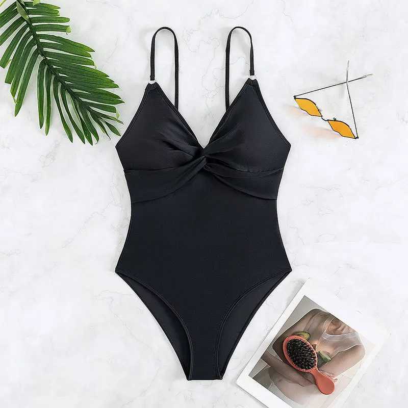2017 summer black one-piece swimsuit womens solid color bikini sexy V-neck ultra-thin Monokini adjustable shoulder strap SS beach swimsuitXJ250315