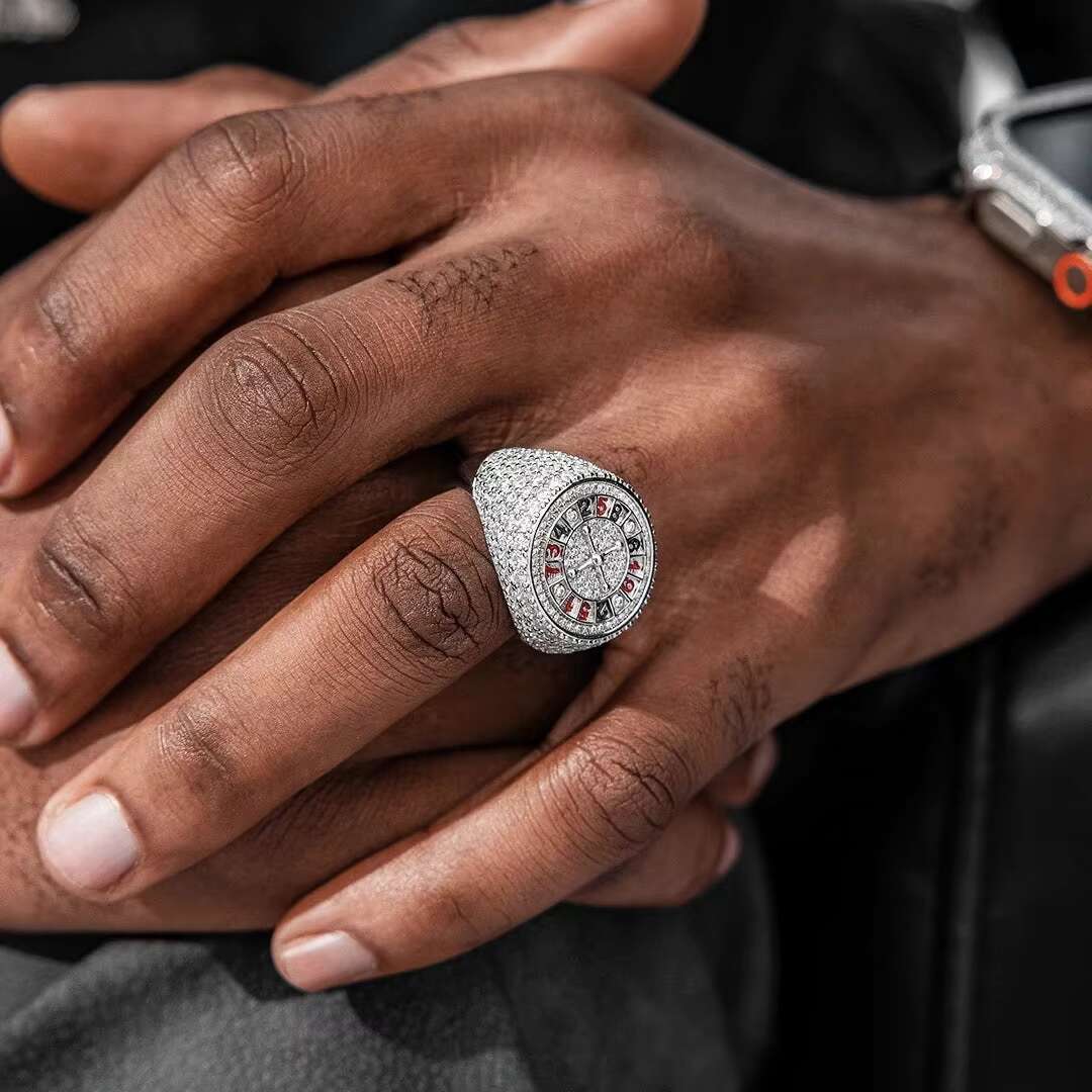 Exquisite fully chilled S roulette wheel, moissanite link, pure silver men's ring