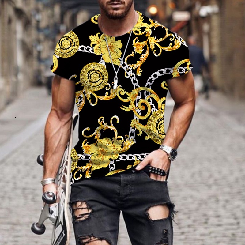 2025 New Summer Men's T-shirt 3D Black Totem Short Sleeve Designer Printed T Men's Fashion Shirt Trendy Brand Casual Neutral Clothing