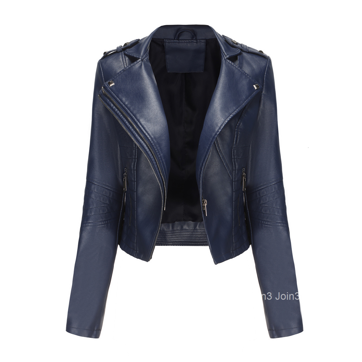 Fashion New Slim Fit Long Sleeved Spring and Autumn Leather Coat Womens Rivet Popular Short Coat Zipper Leather Jacket
