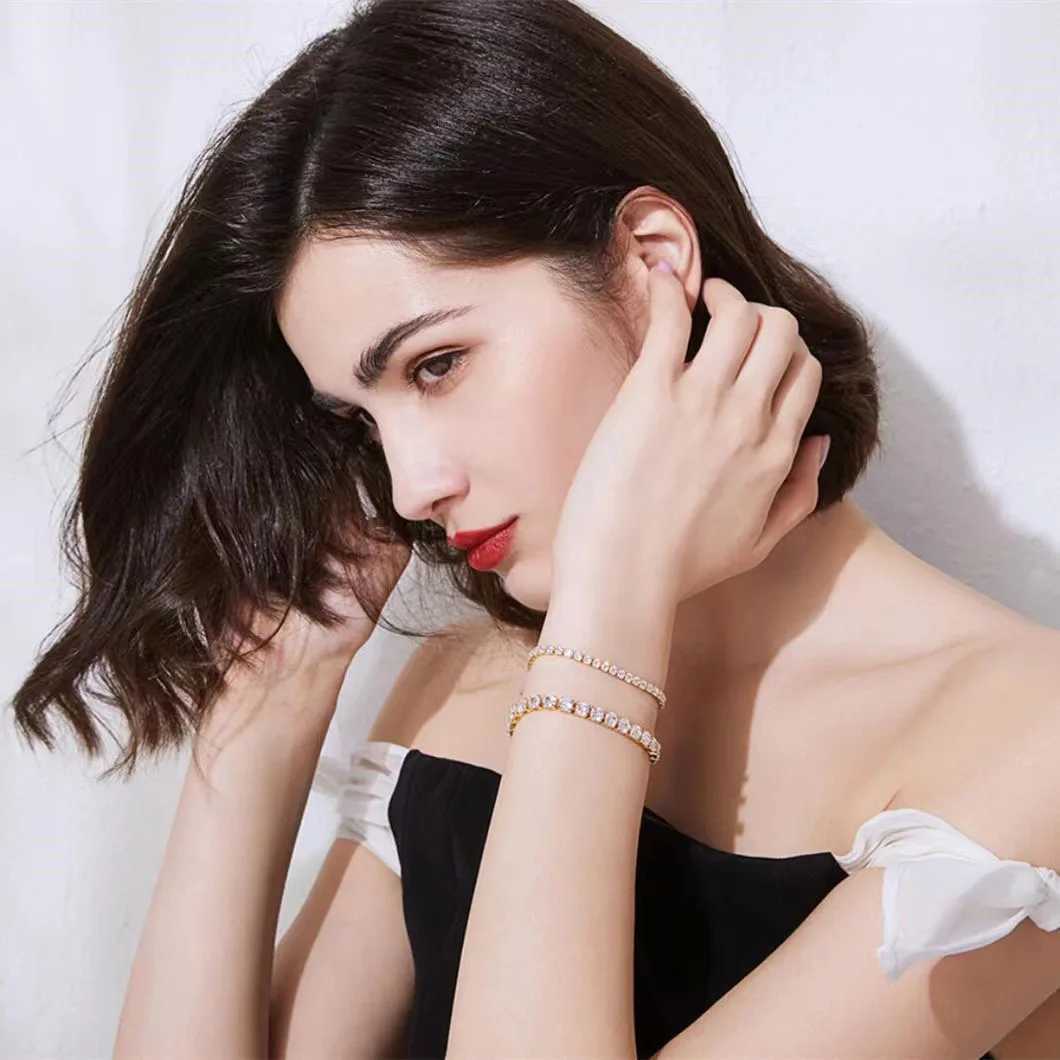New Exquisite Tennis Bracelet 925 Pure Silver Hip Hop Trend Gold 4MM Womens and Mens Bracelets Crystal Jewelry GiftXJ250315