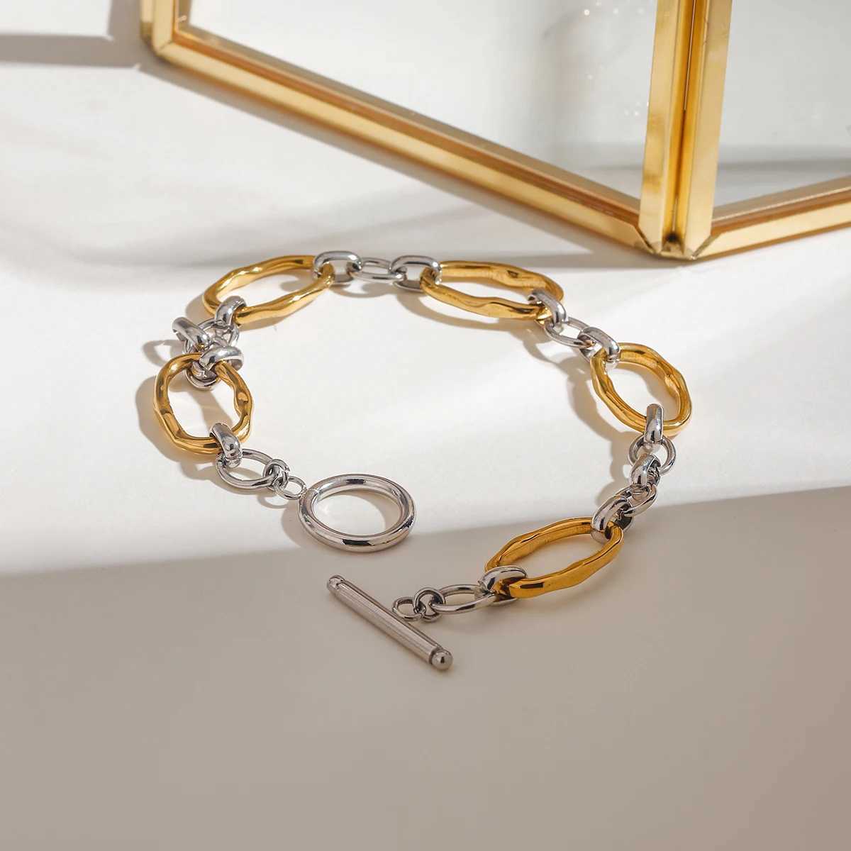 Matching Stainl Steel Golden Chain Bangle Bracelet Minimalist Geometric Women Bracelet Waterproof Jewelry Men Women GiftXJ250315