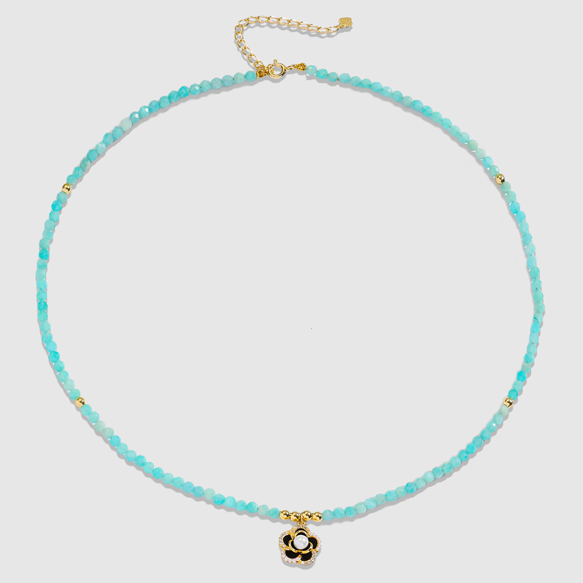 Necklace Women's Japanese-korean Style S925 Silver Niche Design Dopamine Color Crystal Beaded Necklace Simple Camellia Necklace
