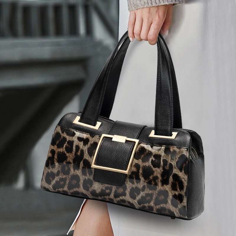 Aidrani New High-Capacity Women's Handbag, Fashionable Leopard Print Design, Made Of High-Quality Cowhide, Black
