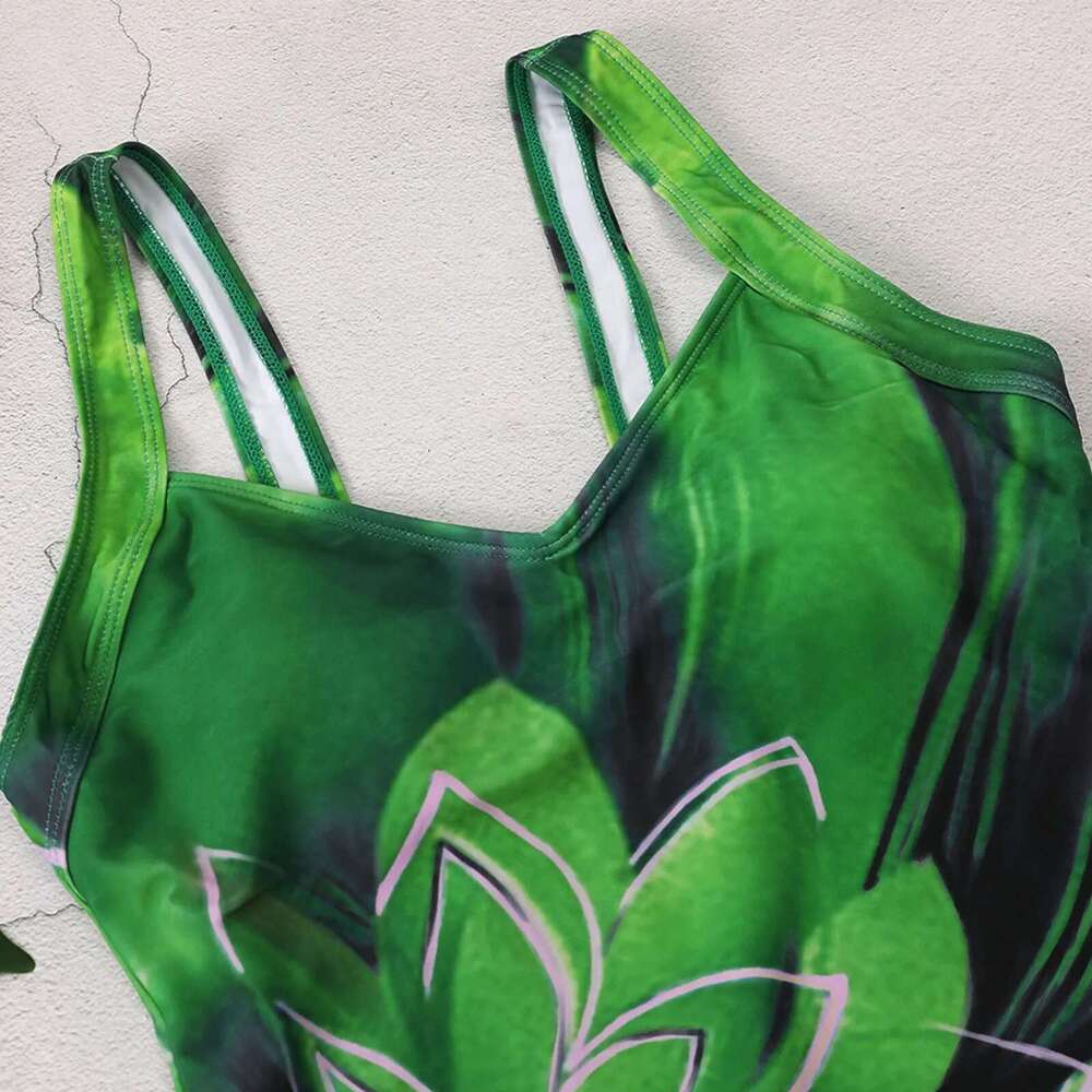 Printed women's one-piece swimsuit, sexy, push up, V-neck, fashionable, beachwear, 2024
