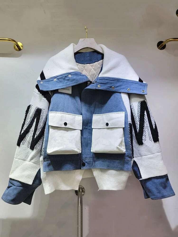 Trendy Fashion Women's Patchwork Contrast Color Warm Coat 2024 Autumn New Lapel Long Sleeve Quilted Jacket Female 33A2044