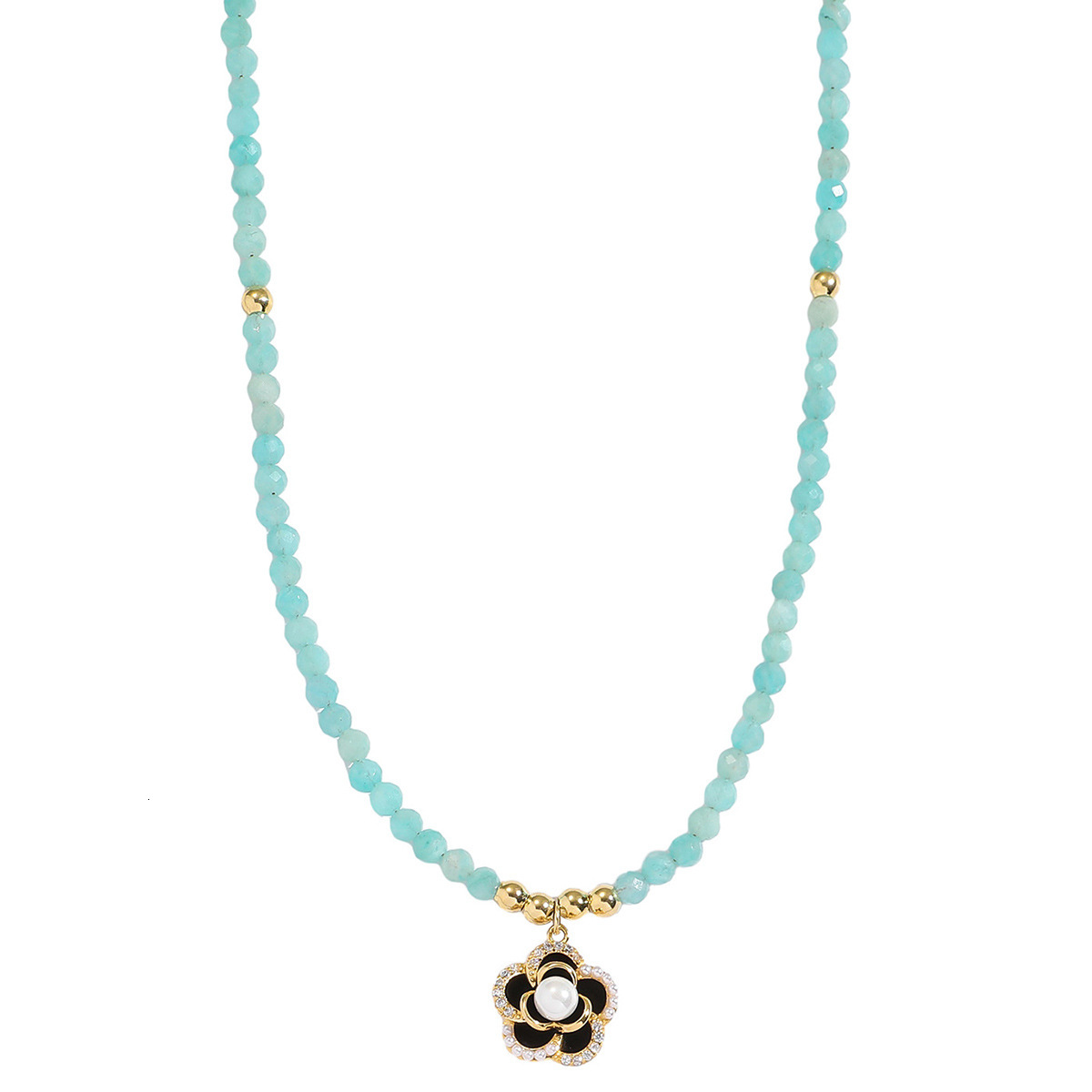 Necklace Women's Japanese-korean Style S925 Silver Niche Design Dopamine Color Crystal Beaded Necklace Simple Camellia Necklace