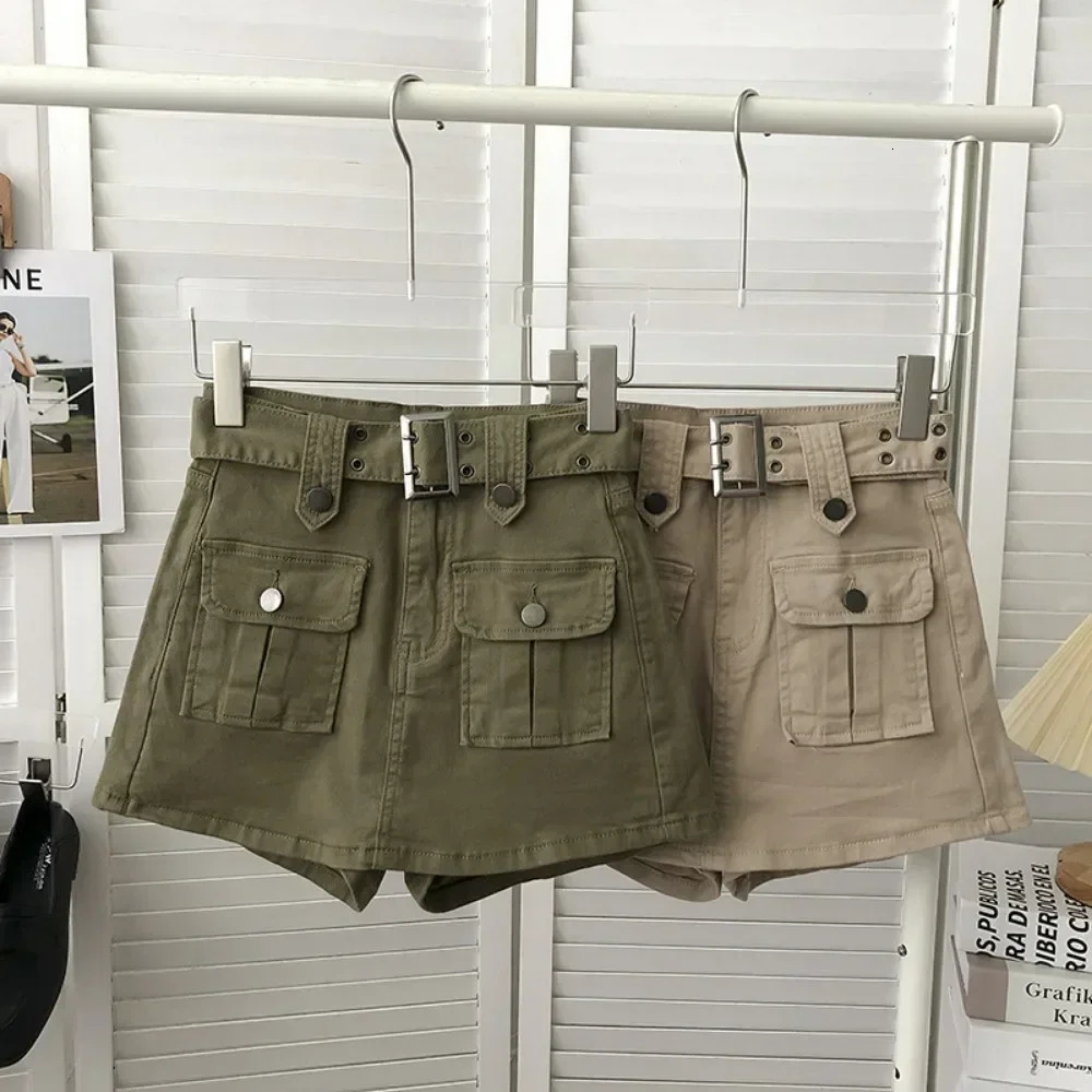Highwaist n Denim Skirt Pants for Women Summer Korean Style Versatile Ashaped Hiphugging Short Belted 250310