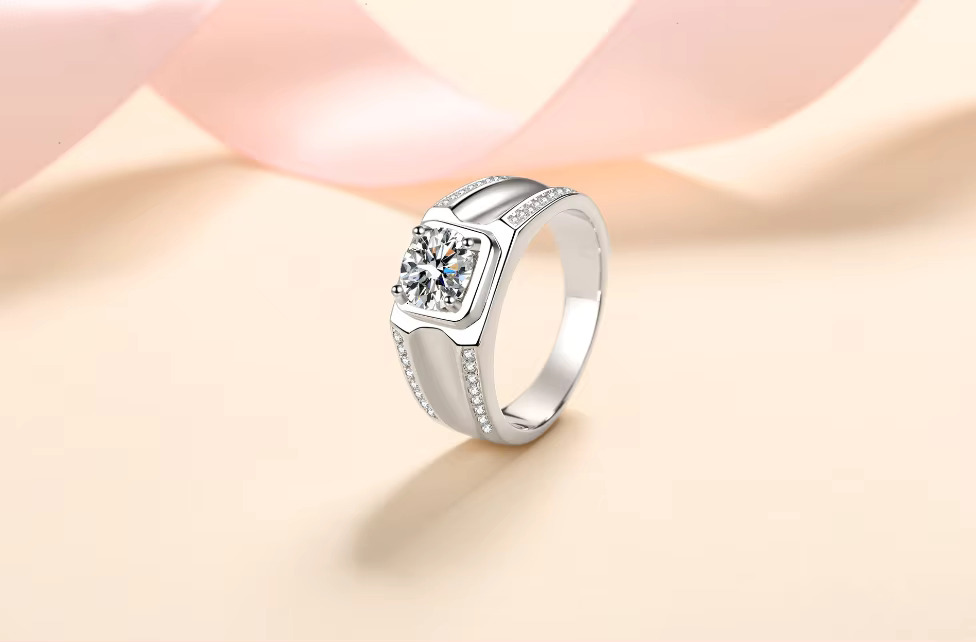 Custom S925 Sterling Silver Mens Vintage 1ct Moissanite Ring with Large Signet