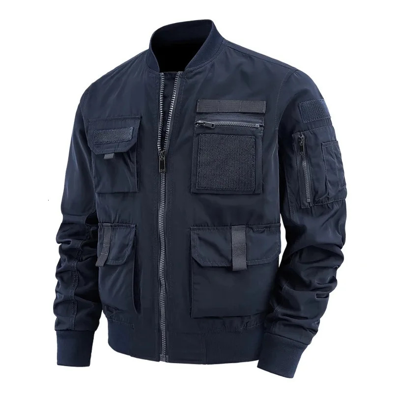 Simple casual version of Mening spring and summer mens jacket solid color multi pocket zipper 250313