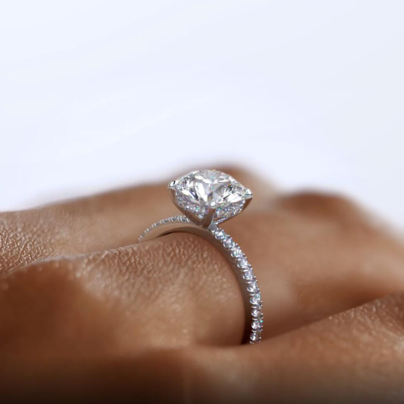 Classic 925 Sterling Sliver Engagement Wedding Promise Ring 8mm 2 ct Round D-E Moissanite Finger Rings for Women Jewelry GRA