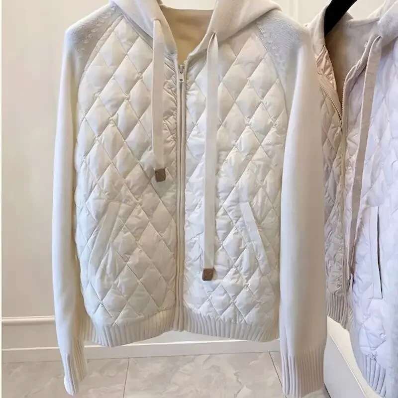 High Grade Tops Women Fasshion Knitted Patchwork Zip Up Winter Hooded Coats Thick Hoodies Casual Loose Parkas