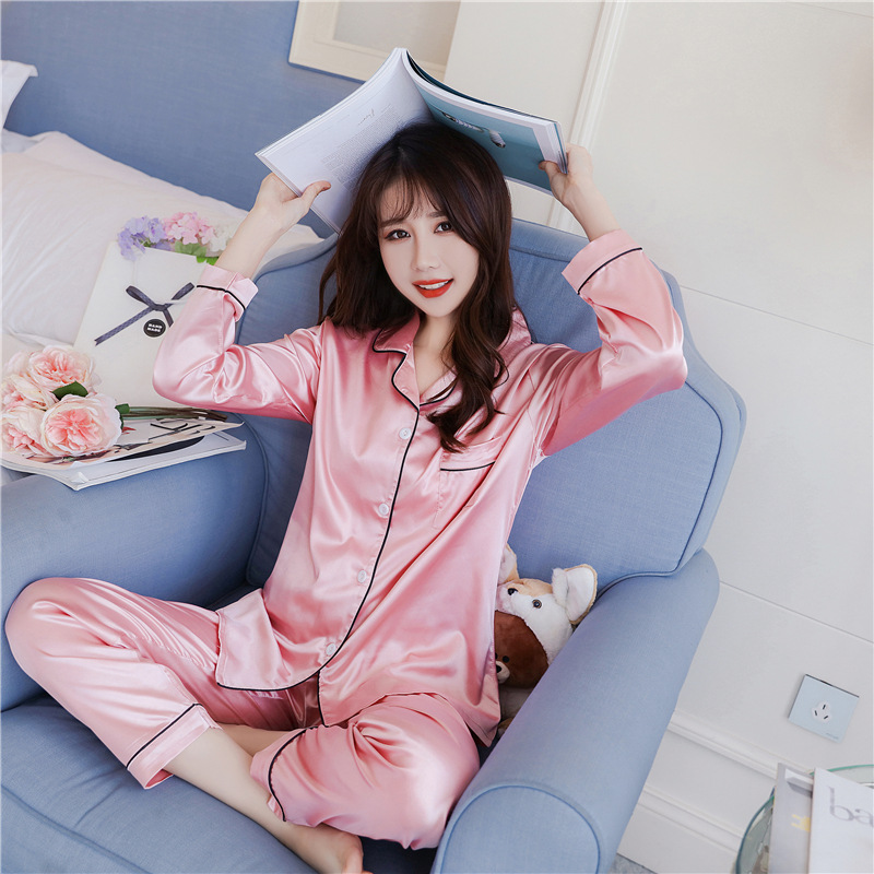 B778-Women's spring and summer imitation silk elastic silk satin pajamas female home clothes