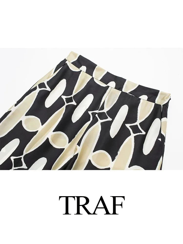 TRAFZA Womens Fashion Shirt and Pants Set Black White Printed Long Sleeve Single Chest TopElastic Waist Wide Leg 250313