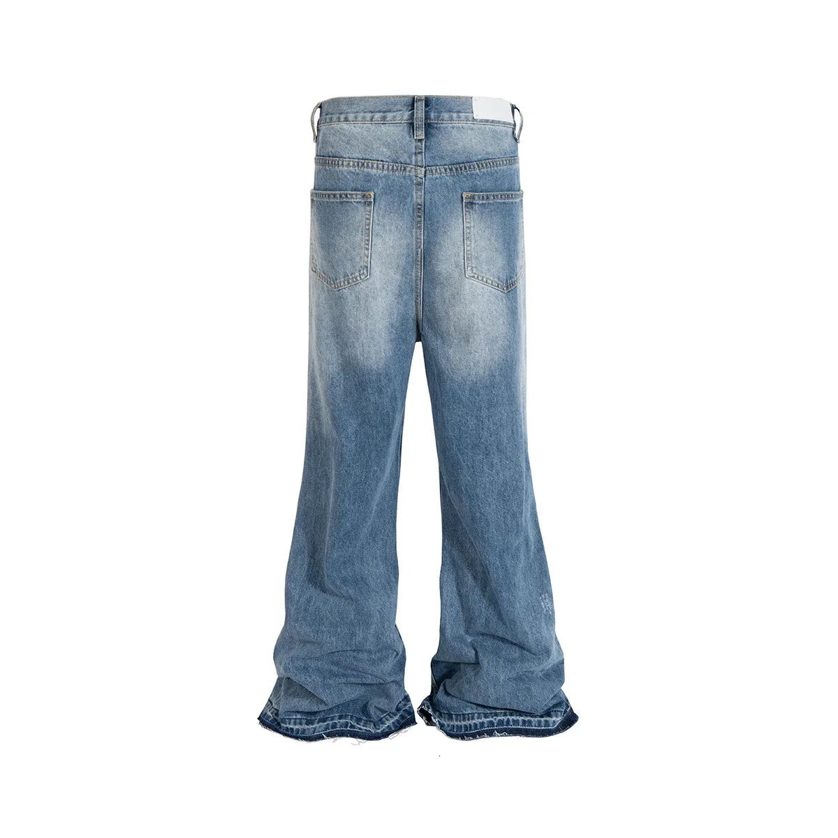 Distressed Vintage Hold Ripped Blue Flare Jeans Pants for Men and Women Streetwear Casual Bag Denim Trousers Oversized Cargos 250313