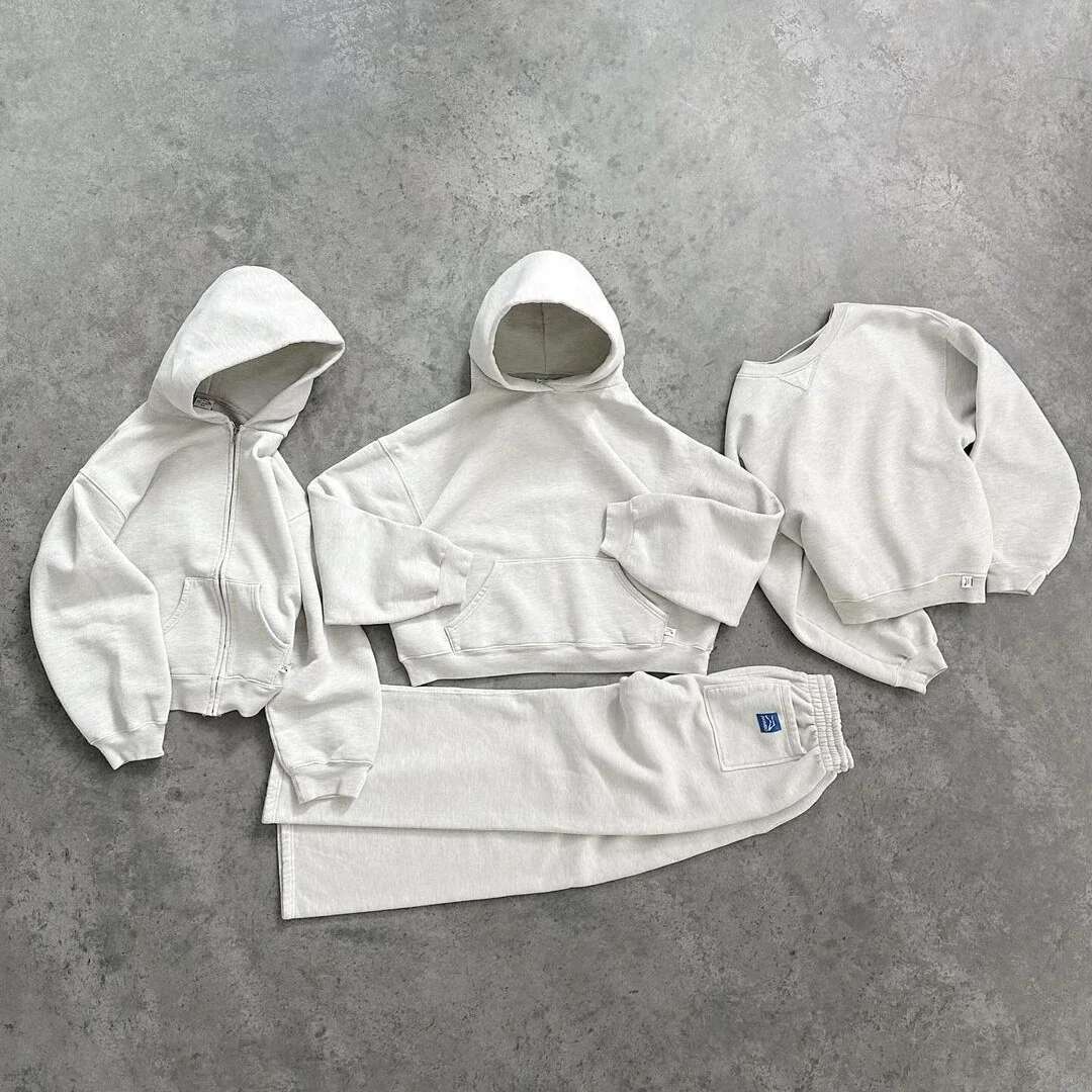 American Retro Simple Classic Y2k Hoodie Two-Piece Set Men's Streetwear Fashion Sweatshirt Women's Gray Haruku Sweatpants