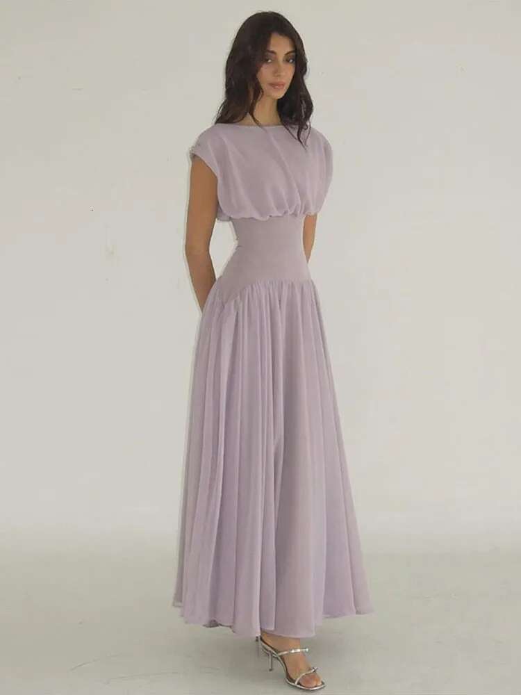 Elegant Pleated Big Swing Dress Women V-Neck Long Sleeve Belts High Waist Evening Gown Dresses Female 2025 Spring Chic Robe