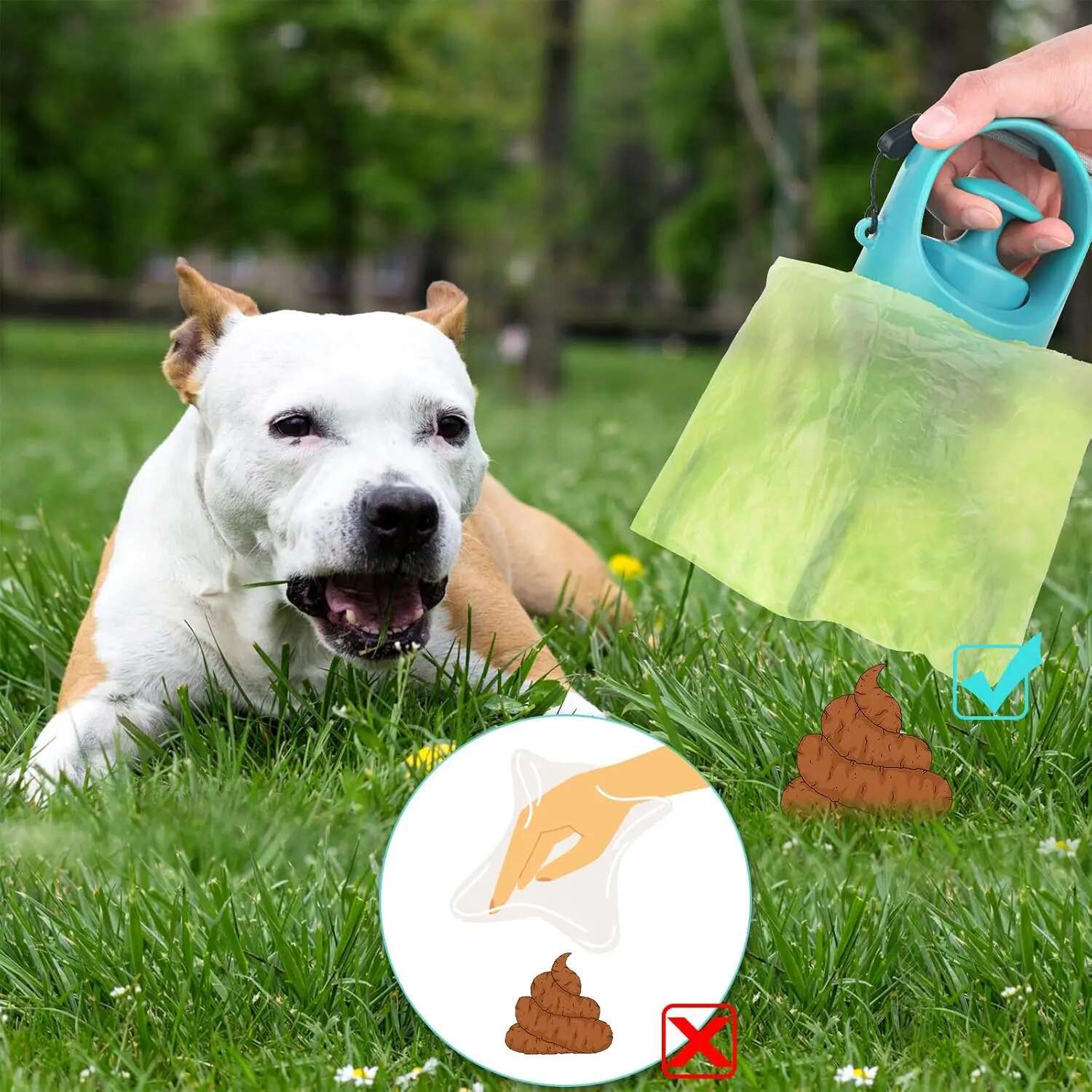 Portable zero -contact pet waste pick shovel for outdoor use Two rolls of EPI photodegradable dog poop bags are included.