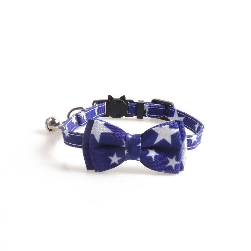Breakaway Cat Collar with Cool Bow Tie Bell, Butterfly Kitty Collar with Blue Background with White Pentagram Pattern Ideal for Girl Cats Boy Male Cat