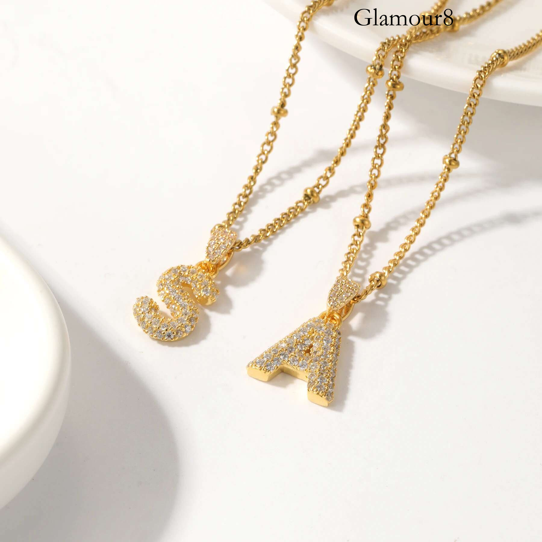 Sier Bubble Letter Moissanite Initial Necklaces Gold Jewelry Necklace With Initials Best Holiday Gift for Women
