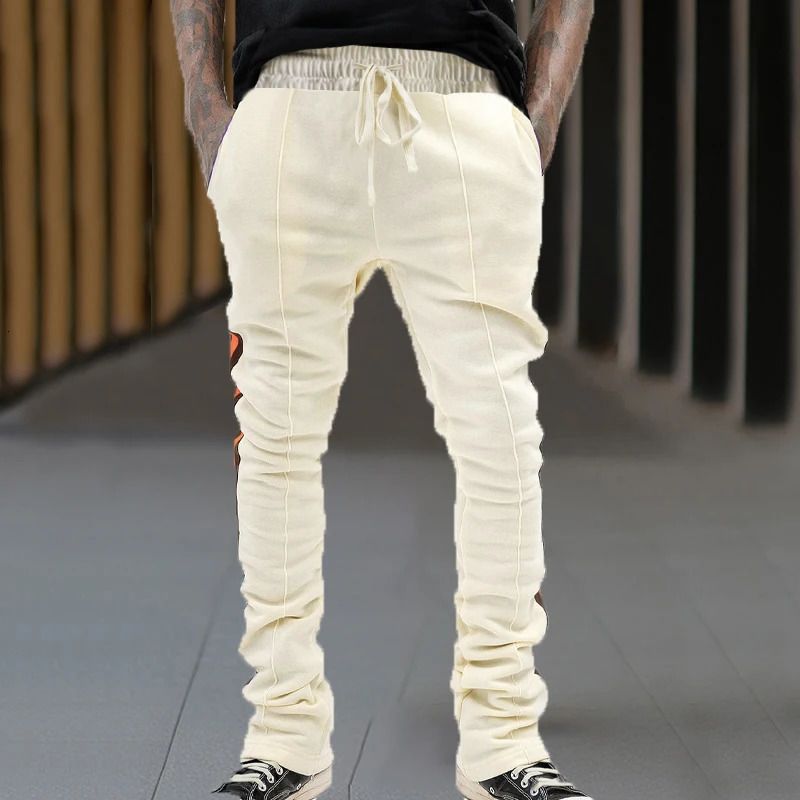 European and American spring autumn casual pants mens patchwork flared sweatpants trousers slim 250313