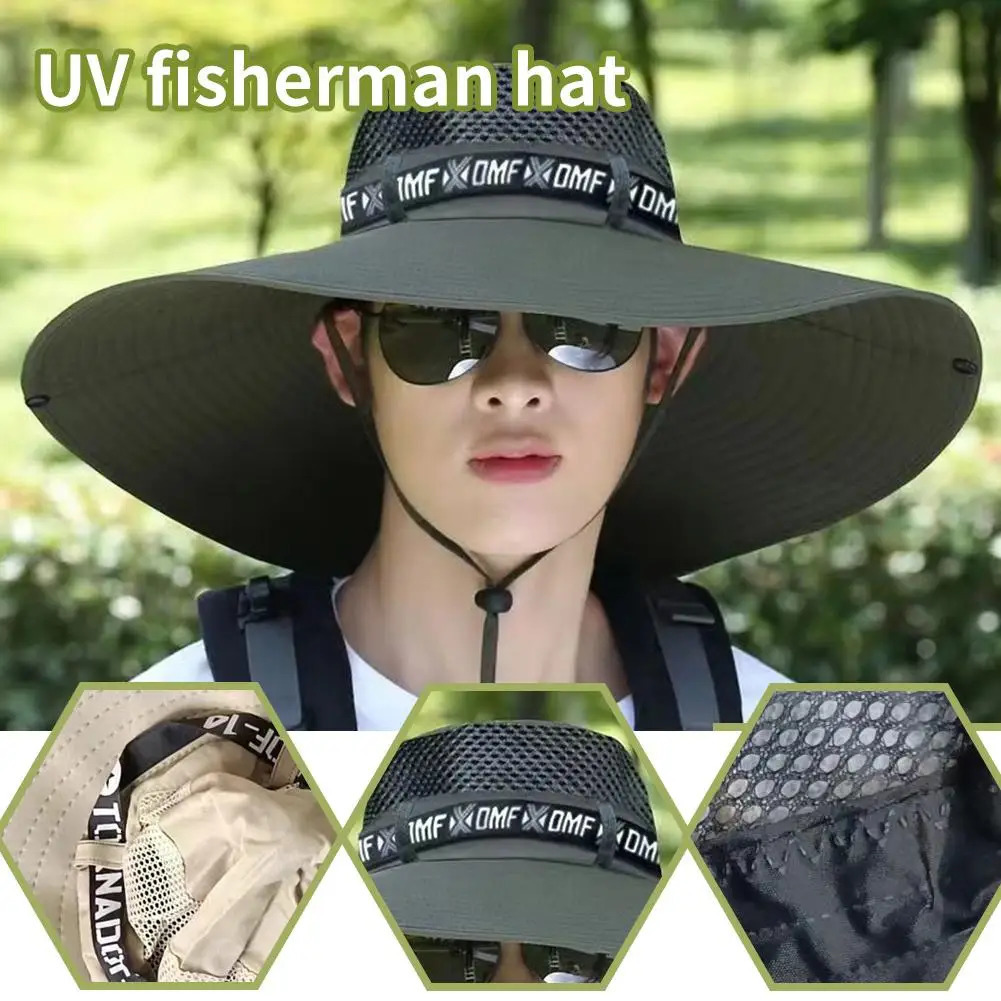 Summer Large Sun Hat Men Women Breathable Fishing Caps UV Protection Mesh Fisherman Hiking Outdoor Beach Cap 250304