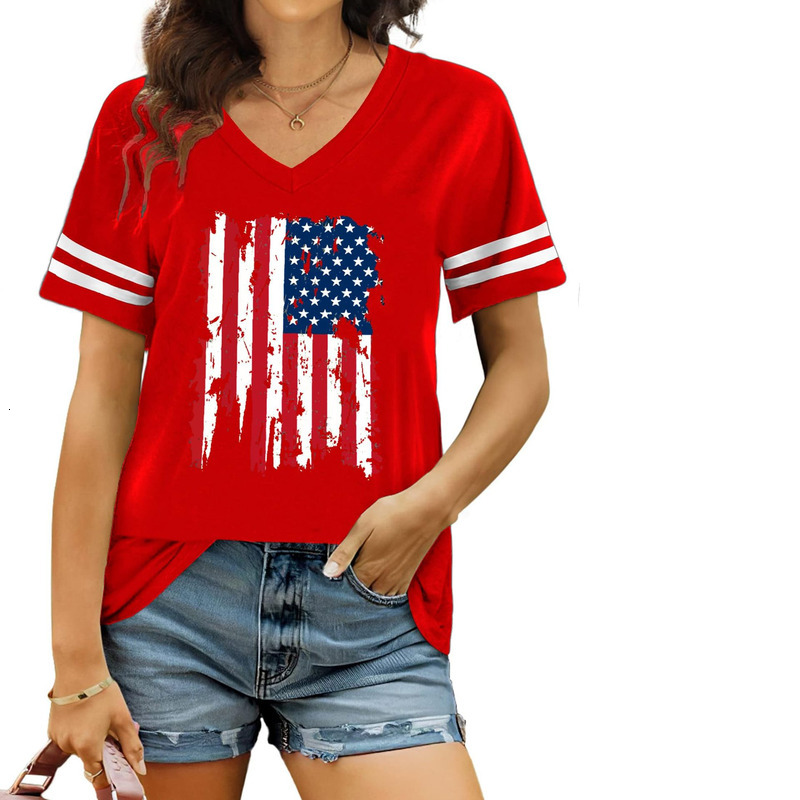 Summer American Flag Printed T-Shirt Independence Day Top