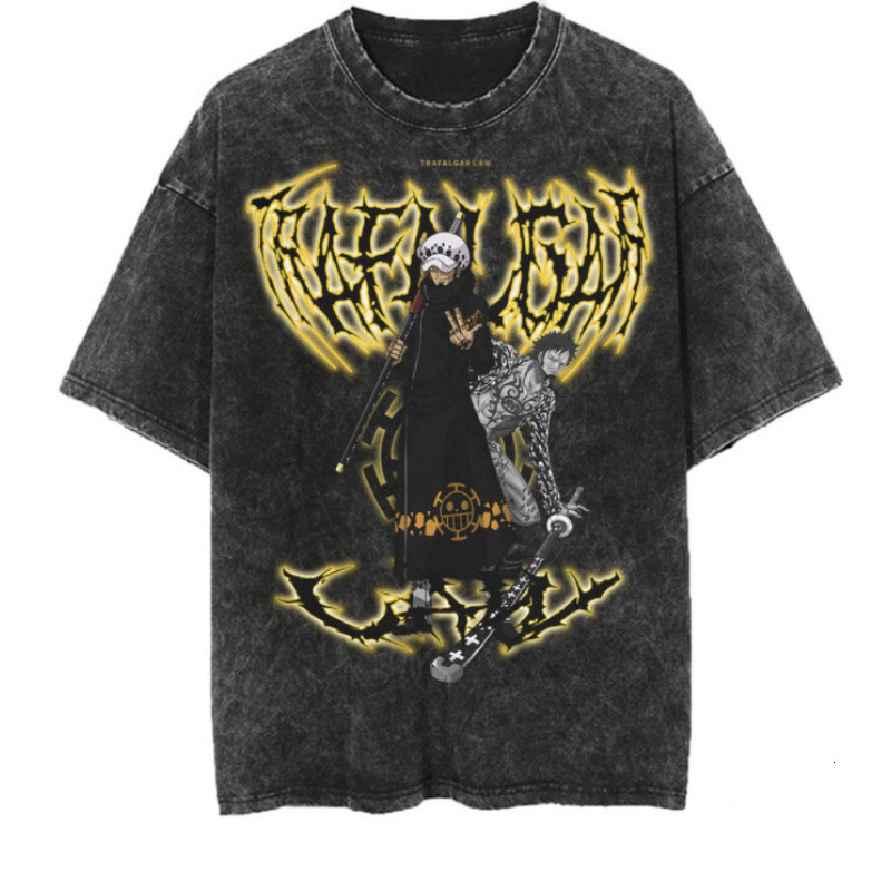 Washed And Worn Five Quarter T-Shirt, American Anime Short Sleeved T-Shirt