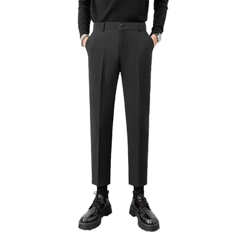 Korean style fashionable mens pants autumn and winter item ultrathin slim fit wool lining casual 250313