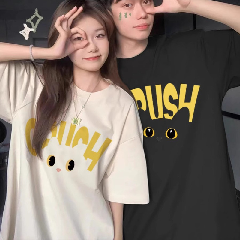 High End Trendy Brand Special Summer Short Sleeved 2024 New Couple's T-Shirt, Man And One Woman Pure Cotton Clothes