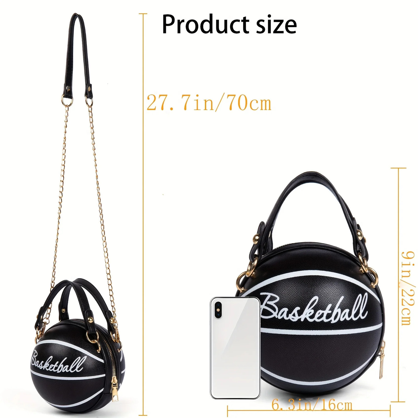 Basketball Shaped Crossbody Bag Trendy Y2K Chain Shoulder Bag PU Leather Top Handle Circle Purse Purses and Handbags Hand Bags 250314