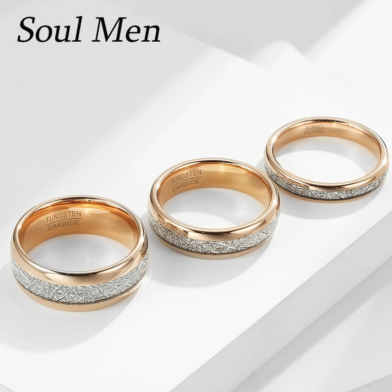 Gold Color Tungsten Carbide Rings For Men Women Couples Engagement Ring Inner Meteorite Filament 4/6/8mm 250310