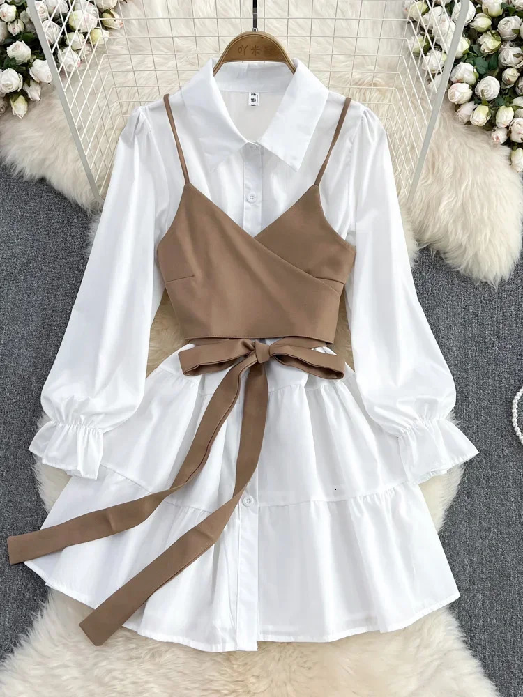 SpringSummerAutumn Fashion Casual Set Womens Loose White Shirt Dress Ultra Thin Tank Top Two Piece GD786 250312