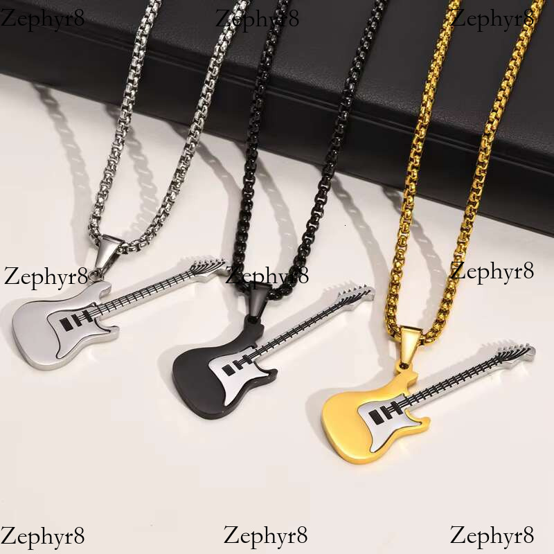 2025 New model Fashion Rock Jewelry Hip Hop Black Guitar Pendant Statement Necklaces Stainless Steel Charms Pendants Necklace for Men
