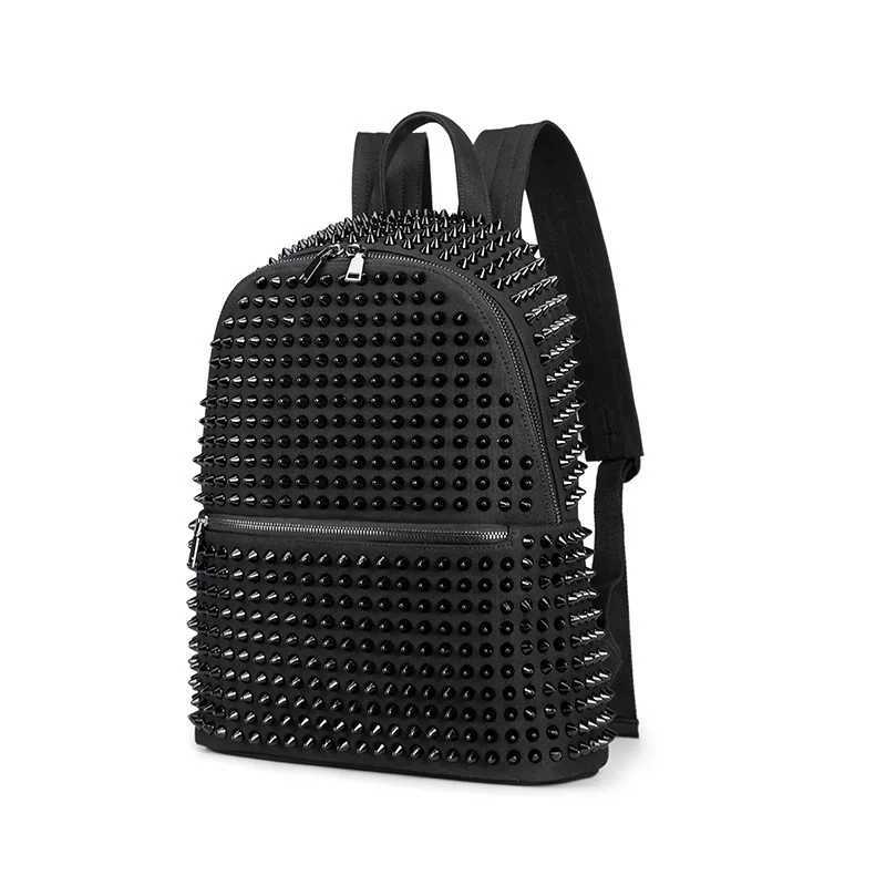 JIEROTYX Fashion Female Women Backpacks Rivet Black Soft Washed Leather Bag Schoolbags Girls Punk Bags Travel Zipper Drop Ship Z250315