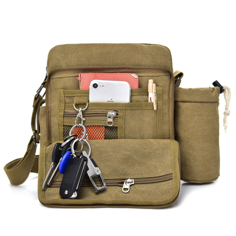 Trendy backpack workwear canvas with multiple compartments, leisure, fashionable men's one shoulder crossbody designer