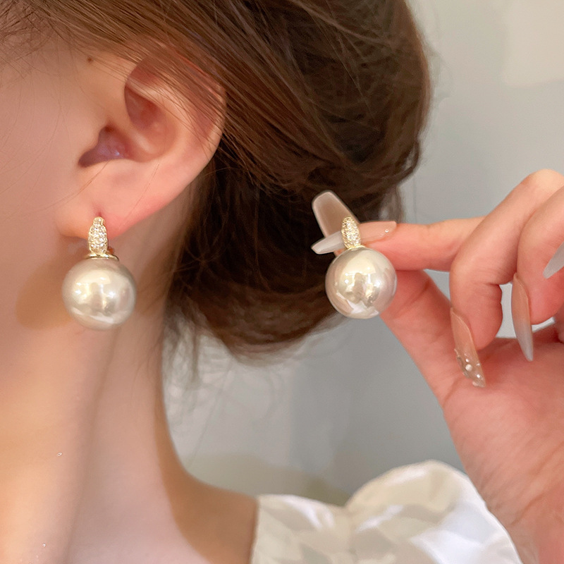 Elegant Faux Pearl Dangle Earrings with Sparkling Cubic Zirconia Accents