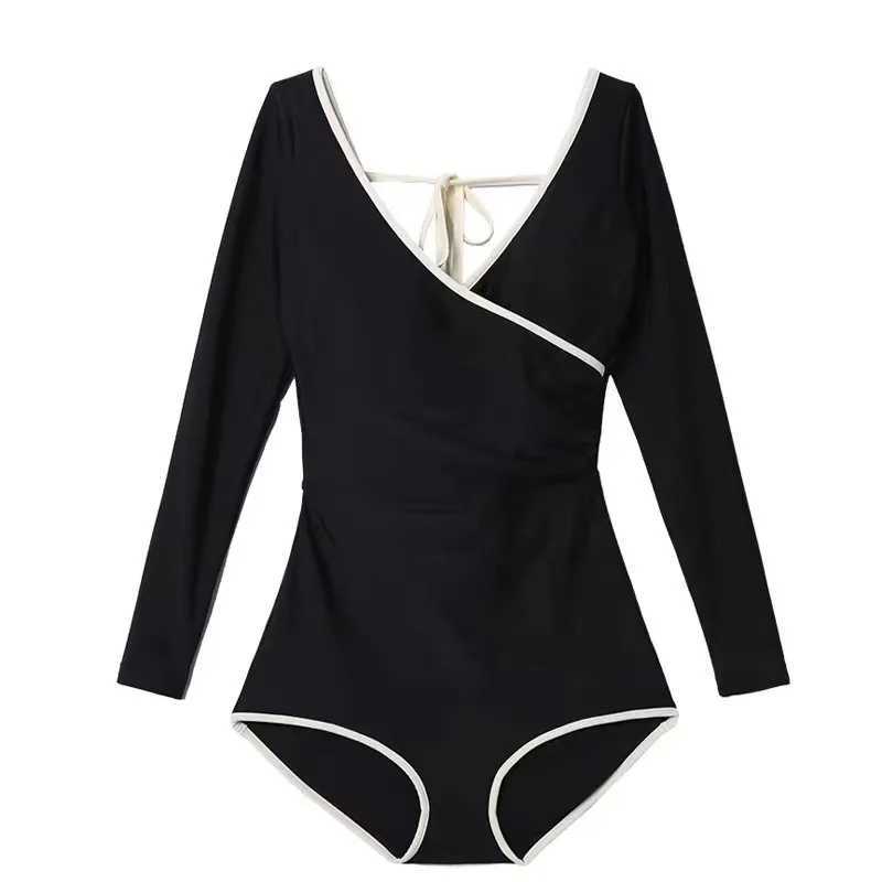 Sexy Long Seves One Piece Swimsuit Women Solid Black Swimwear Open Monokini ss Strappy Bathing Suit Push Up PatedXJ250315