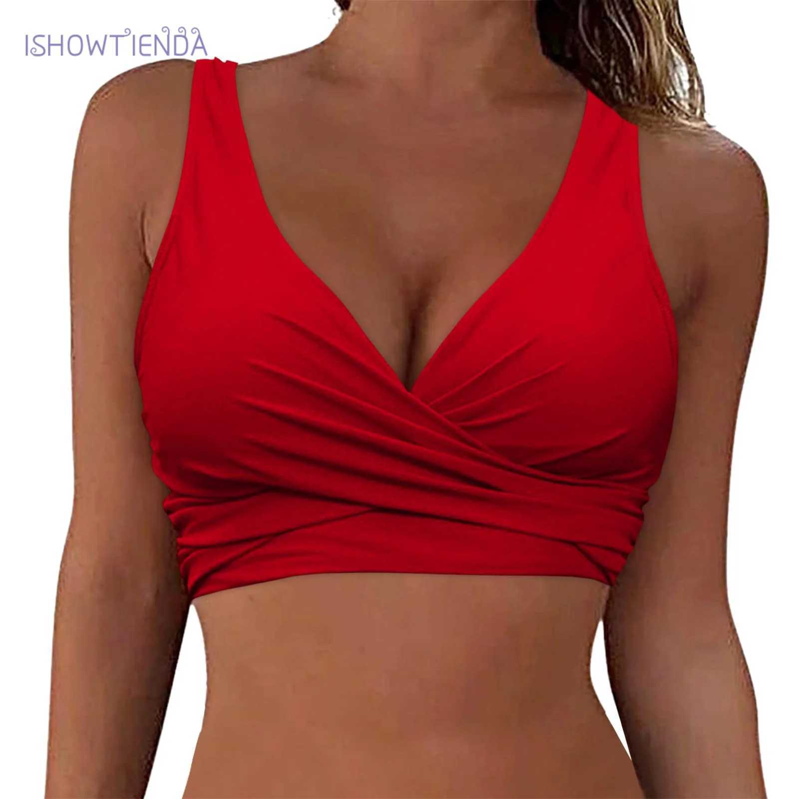 Womens new solid bikini top with bandage shoulder straps cross small design adjustable shoulder straps fashionable swimsuit topXJ250315