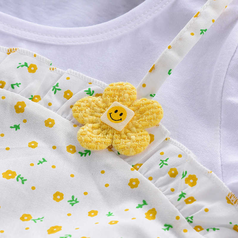 Girl's Dresses Girls' dress 2025 summer new short sleeved thin style western-style baby girl fake two-piece suspender floral dress