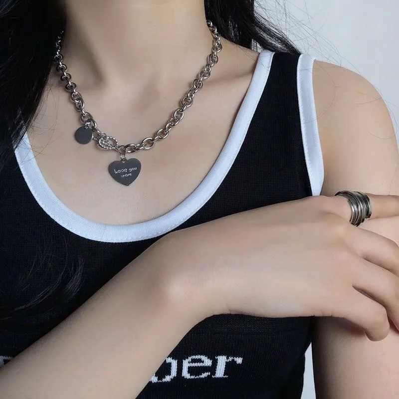 Other Heart Necklace Collar For Women Punk Stainless Steel Chain Hip Hop Fashion Simple Letter Chokers Statement Goth Jewelry S25315