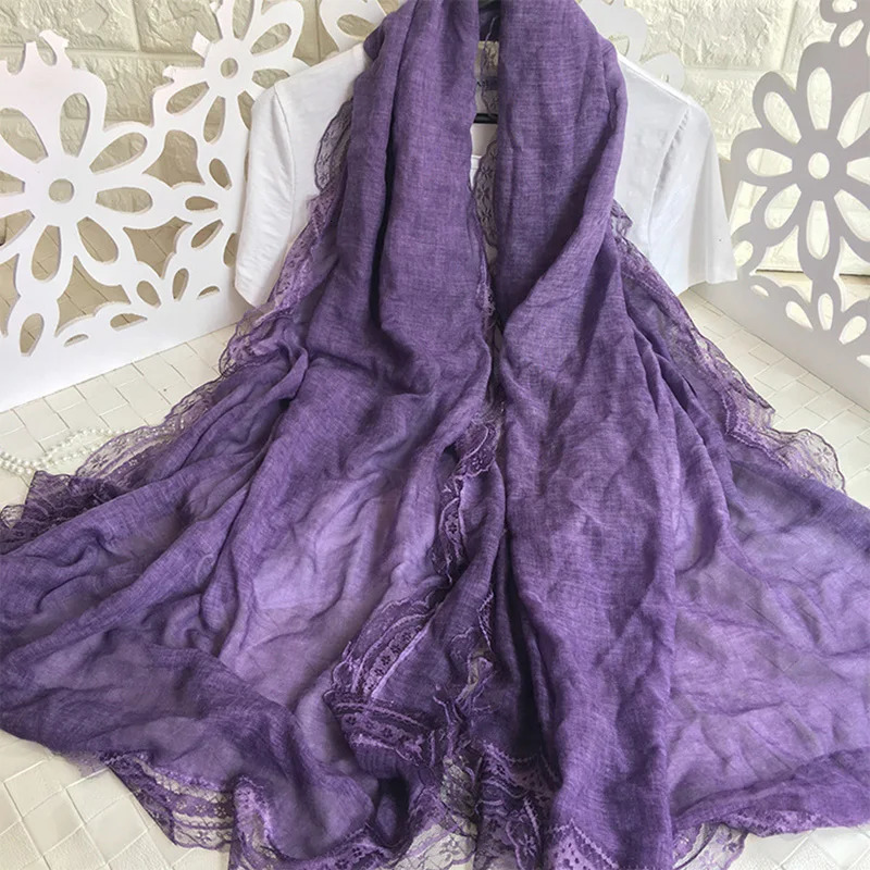 ly ed cotton patchwork lace scarf for womens solid shawl winter Muslim headscarf Bandana ethnic style Pashmina 250314