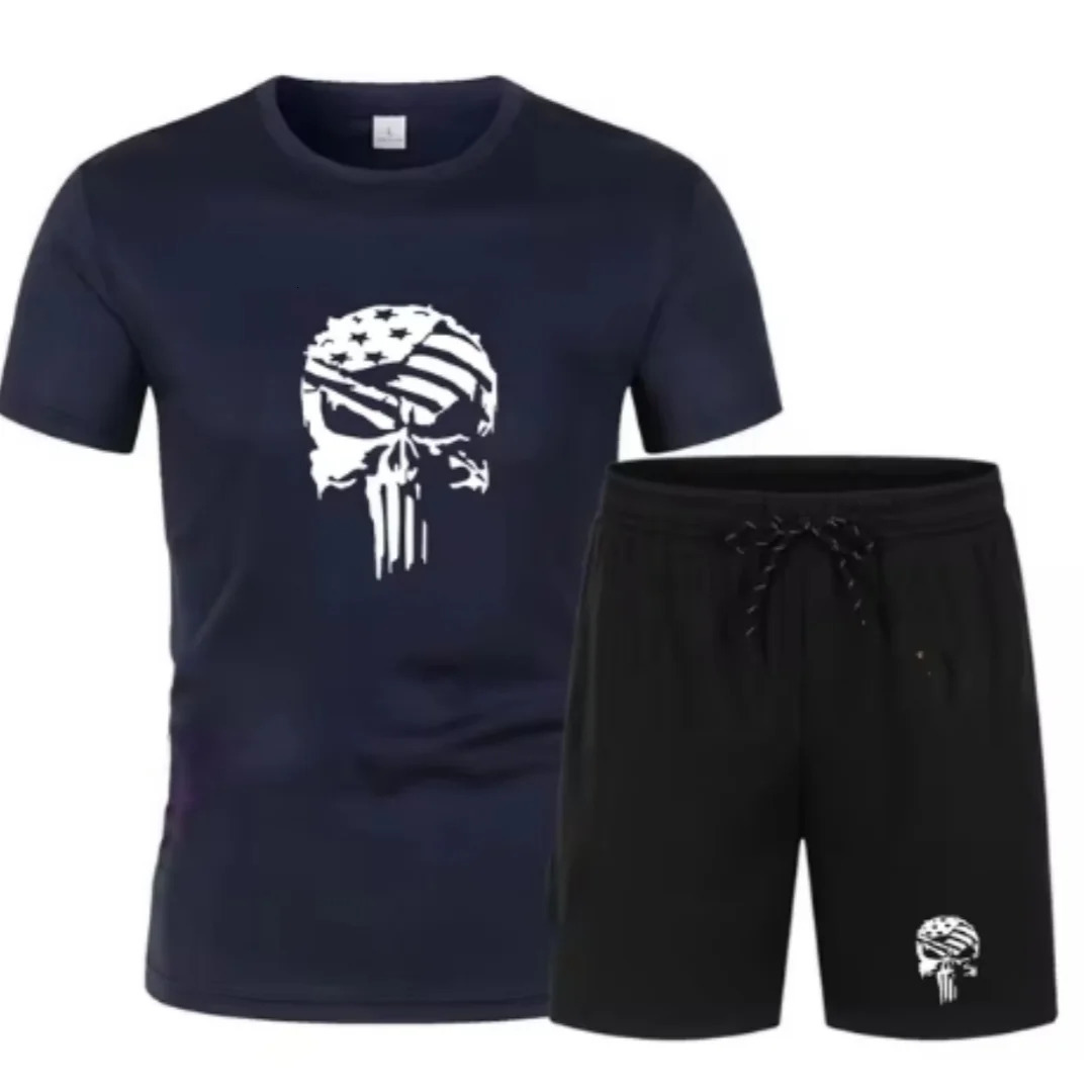 2025Summer Fashion Fitness Mens Running Short Sleeved T-shirtshorts Two-piece Sportswear Casual Fitness Quick Drying Set S-5XL 250310