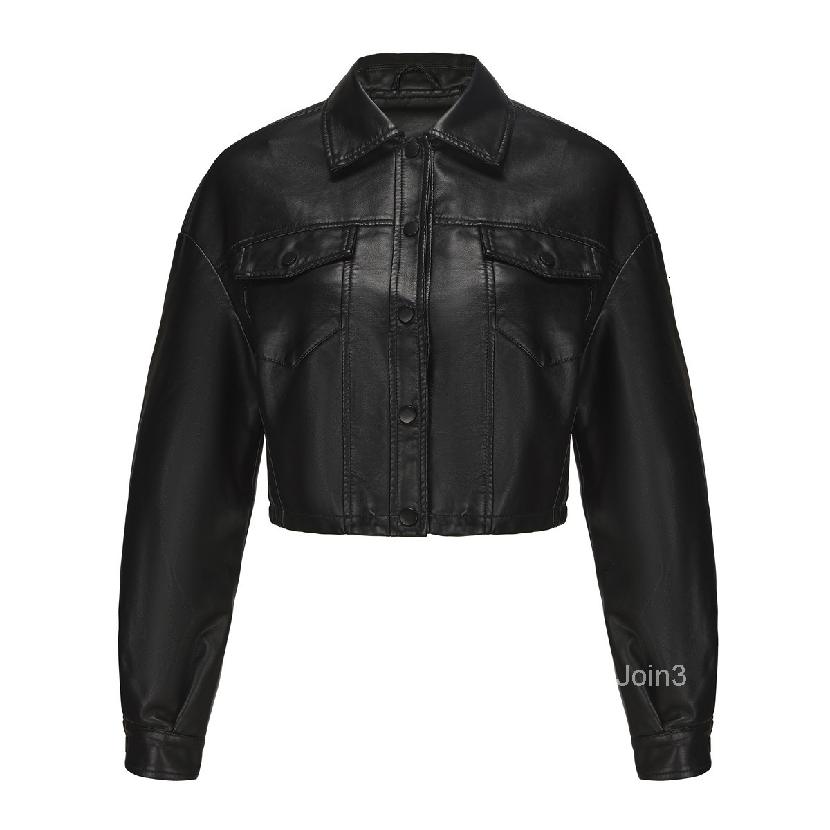 Fashion Spring and Autumn New Loose Casual Leather Jacket Womens Long Sleeve Single Breasted Womens Short Jacket Flip Collar Fashion Join3