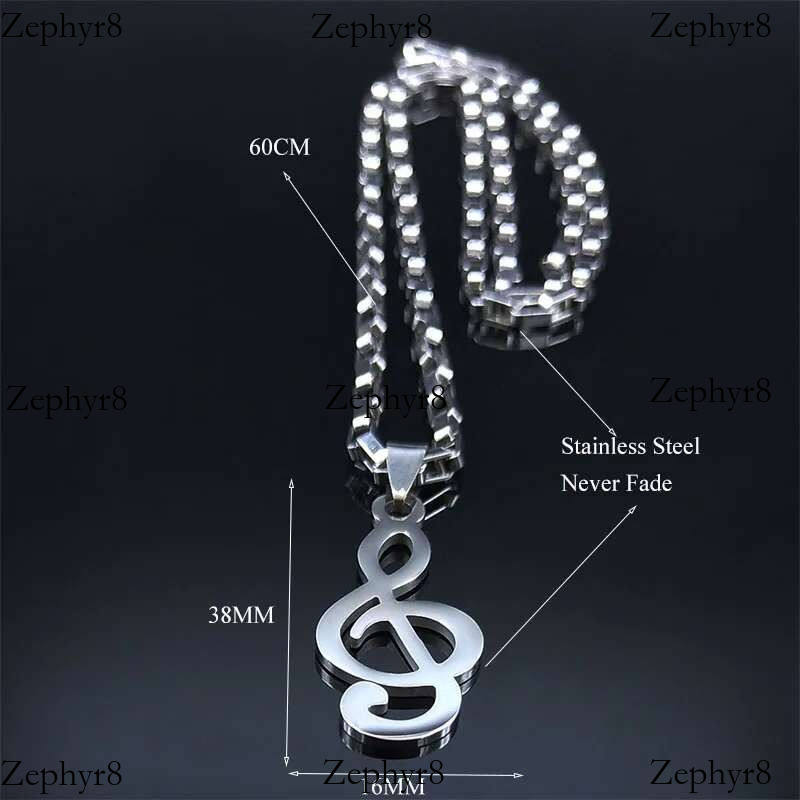 2025 New model Music Note Stainless Steel Pendants Necklaces for Womne/Men Sier Color Punk Rock Musical Chain Boyfriend Gift Jewelry N1143S06
