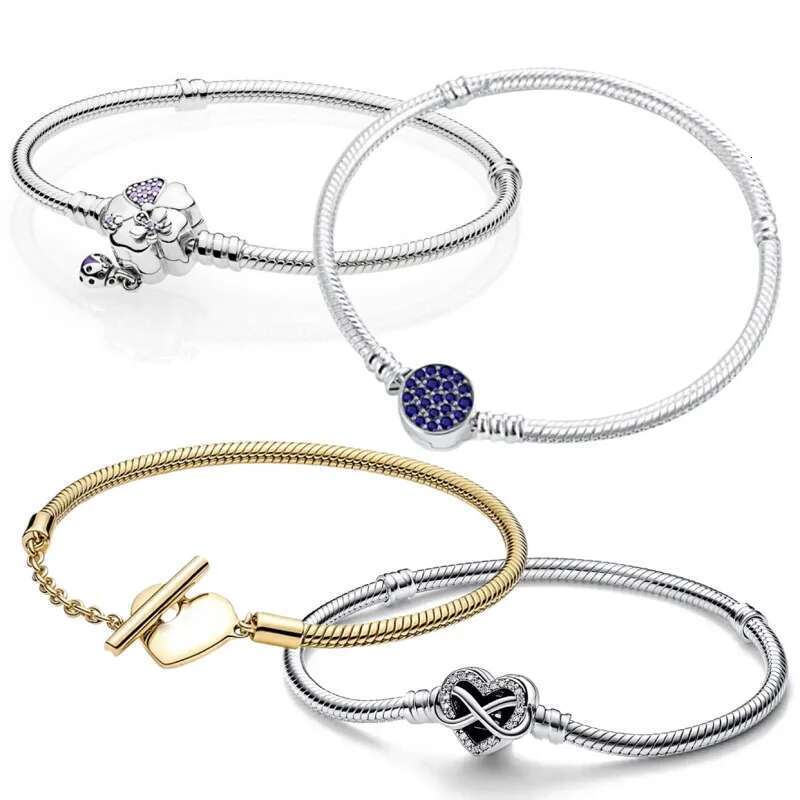 Hot 925 Sterling Silver Fashion Creative Flower Round Snake Bone Bracelet For Women Charm bead bracelet DIY Jewelry Gifts