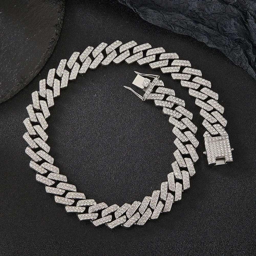 Trendy 2 TOne Miami Cuban k Punk Hip Hop Choker Necklace 20mm Paved Rhie Heavy Chunky Collar for Daily Wear"