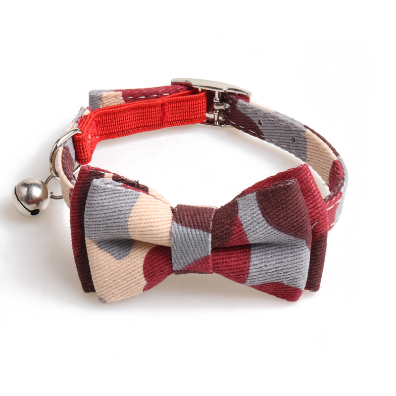 Breakaway Cat Collar with Bow Tie and Bell, Adjustable Cat Tie with Elastic Rope and Metal Buckle Cute Plaid Safety Kitty Collars for Birthday Pet Par
